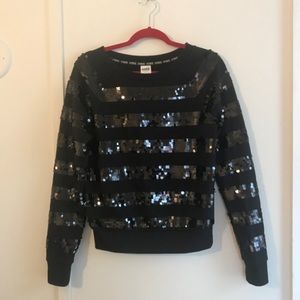 PINK VICTORIA'S SECRET Black Sequin Sweatshirt S